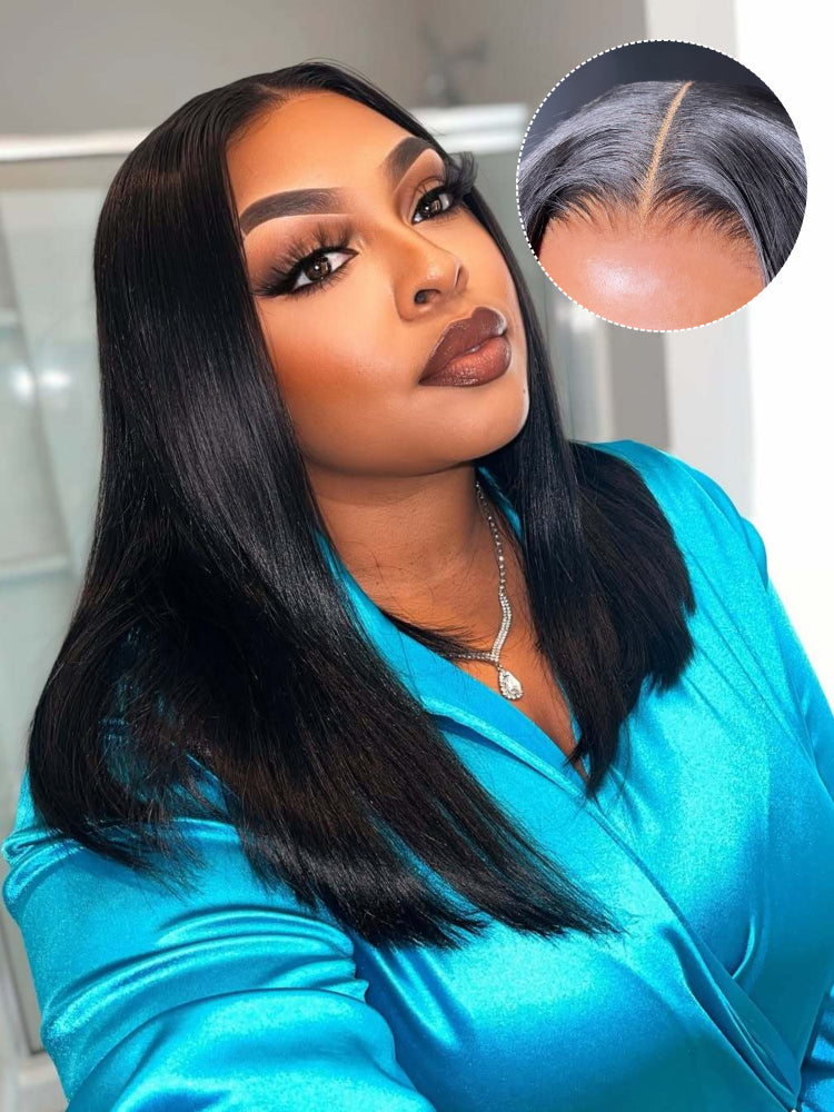 natural hairline straight bob closure wig