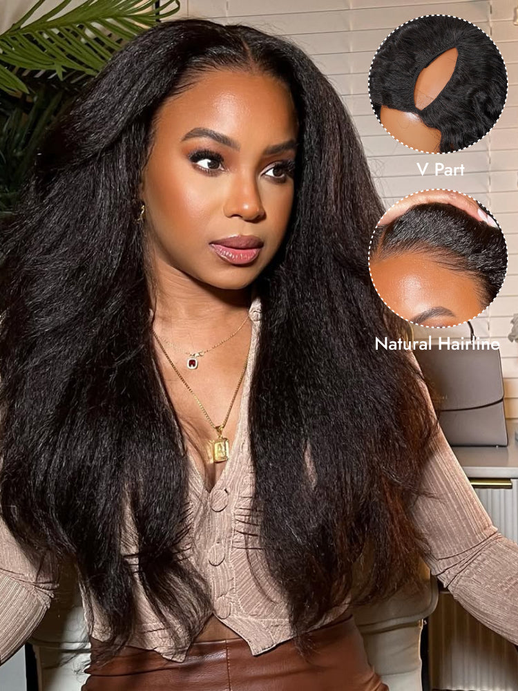 natural kinky straight V part wig