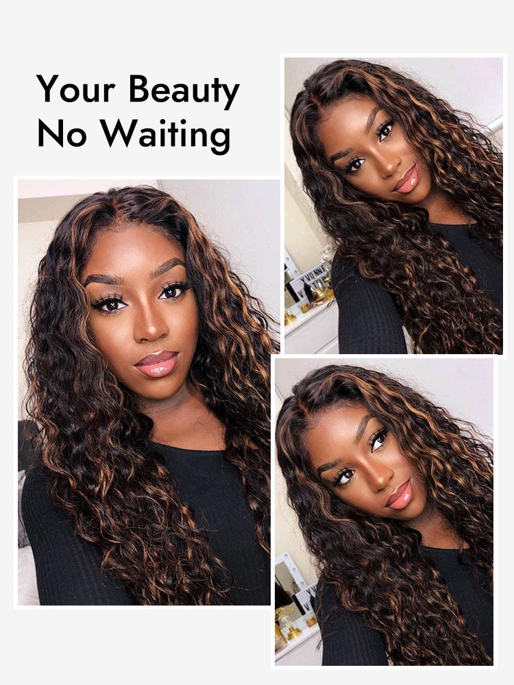 ombre highlight water wave lace front wigs
