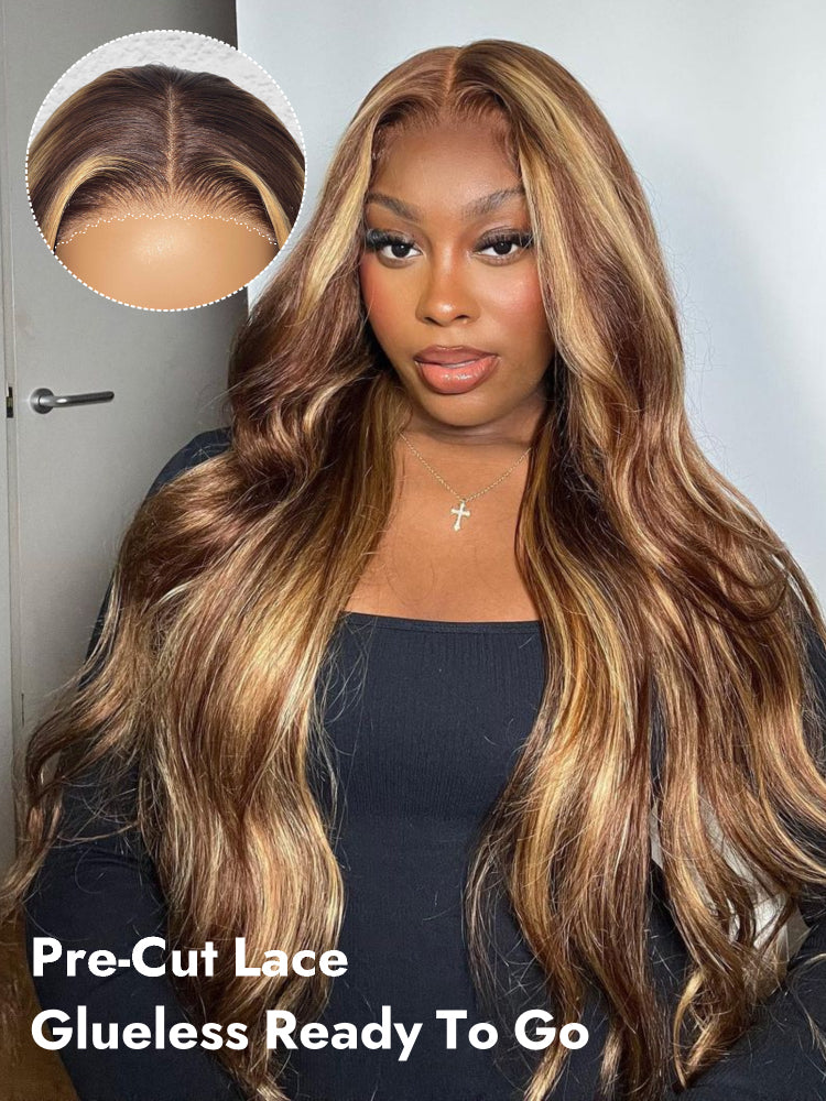 piano highlight glueless wig pre cut lace