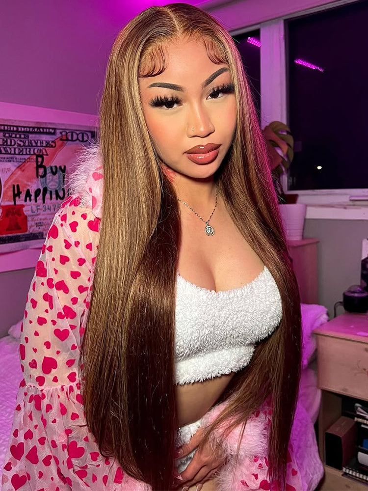 piano highlight straight closure wig