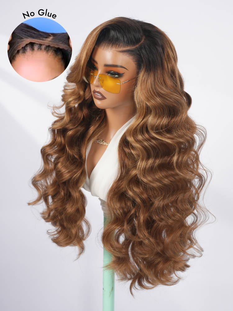 side bang ombre highlight body wave 6x8 glueless wig