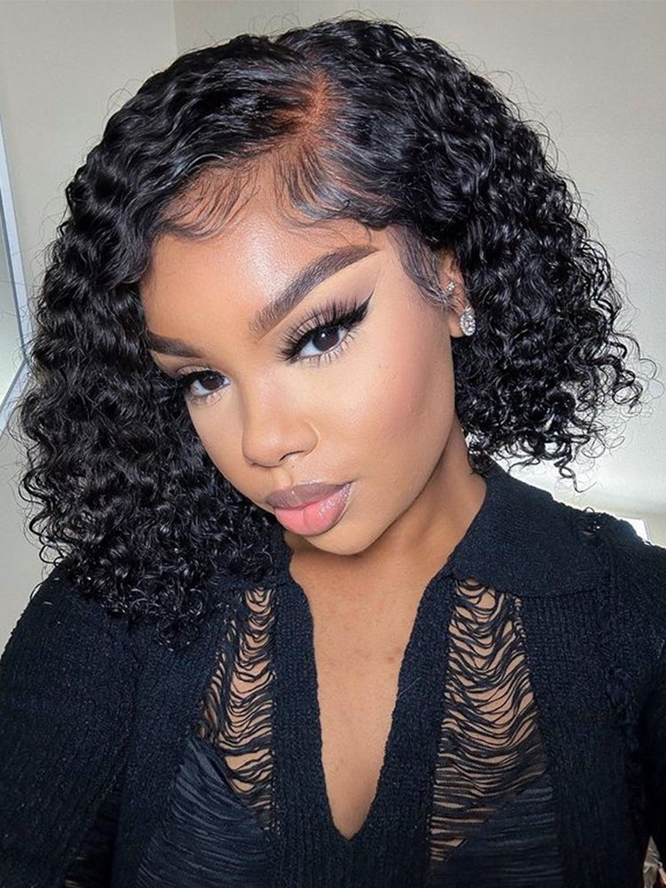 side part curly bob wig