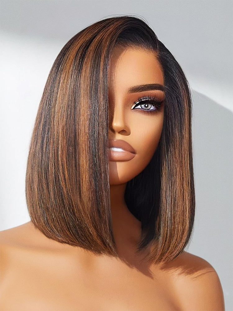 side part straight highlight bob wig