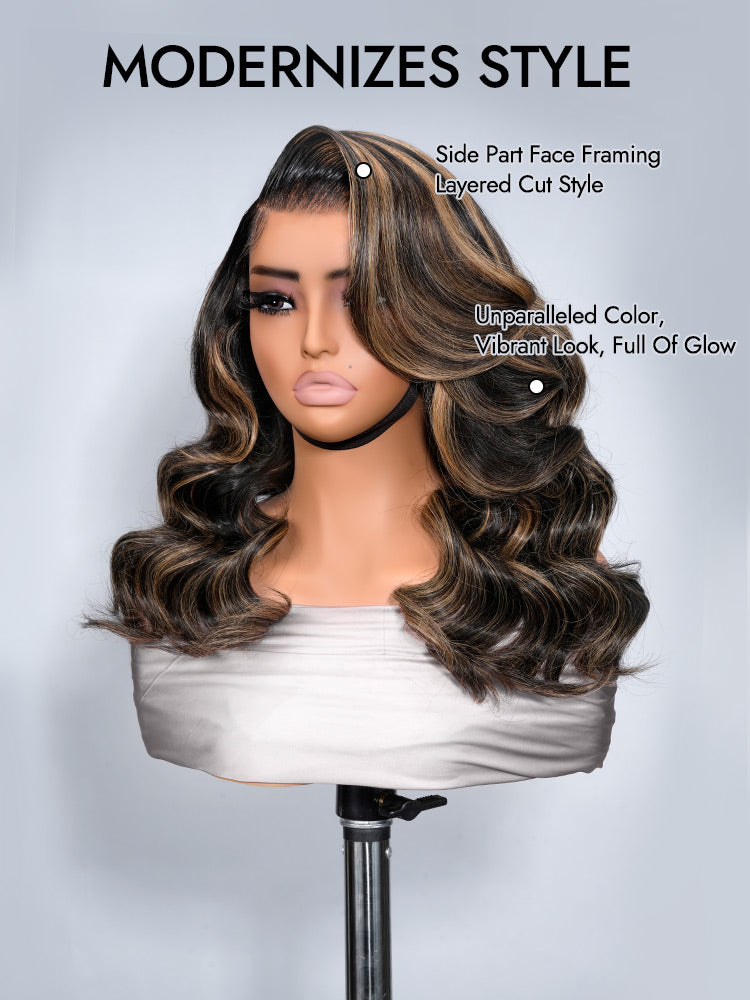 side part wavy hair with highlights wig