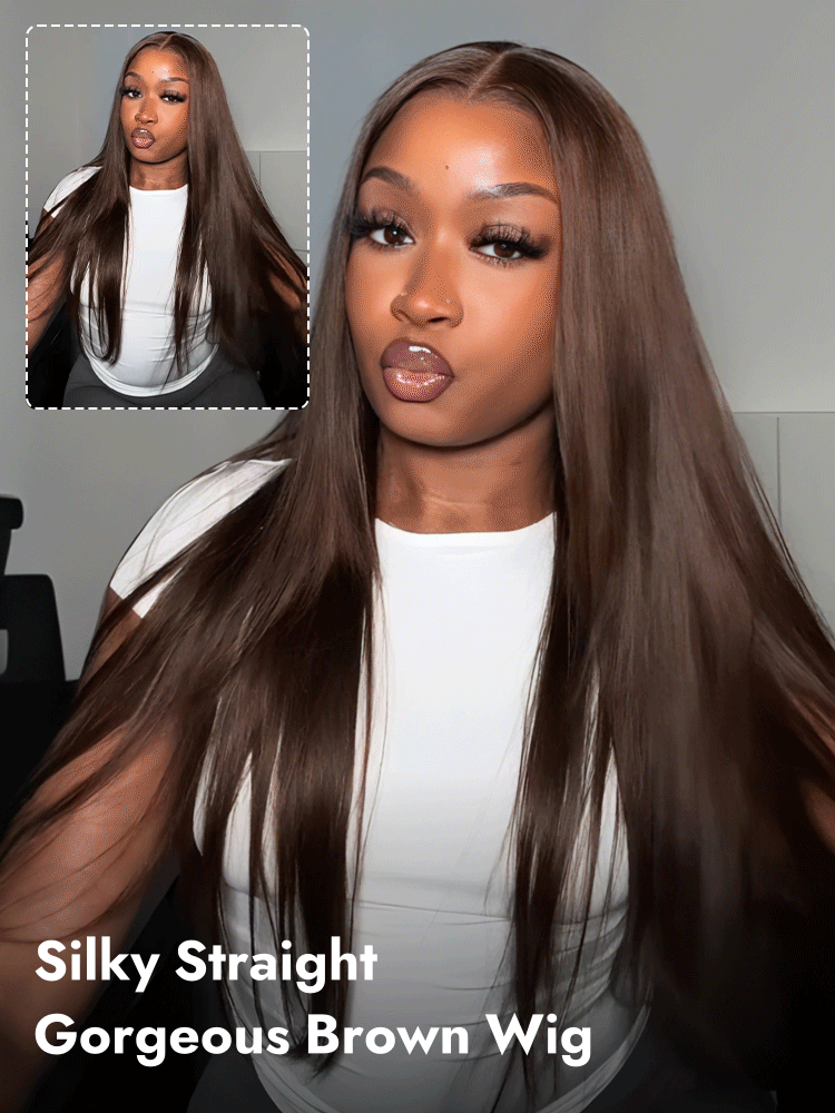 silky straight dark brown wig