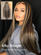 straight black wig with honey blonde highlights