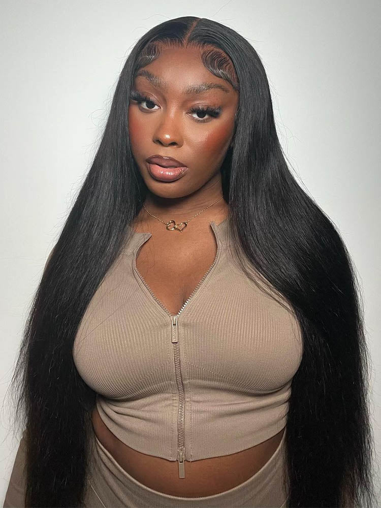 straight glueless closure wig