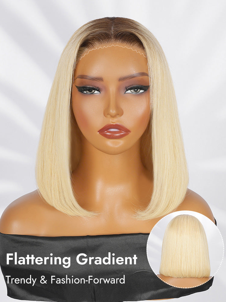 straight ombre blonde color bob wig