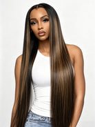 super long straight highlight brown wig