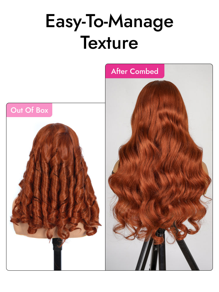 upgrade body wave texture wig with red orange color