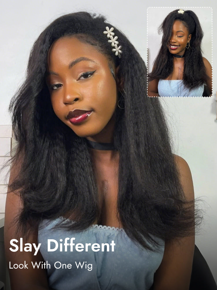 versatile styling kinky straight half wig