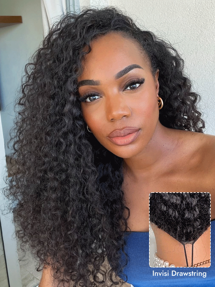 water wave drawstring half wig