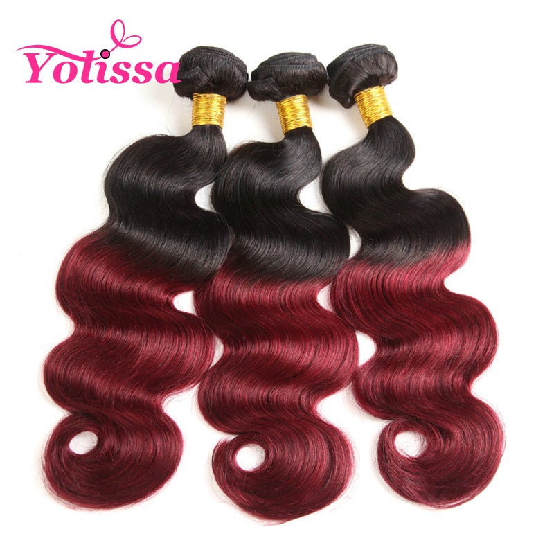 1b Burg Ombre Human Body Wave Hair 3 Bundles Black To Burgundy Hair Color