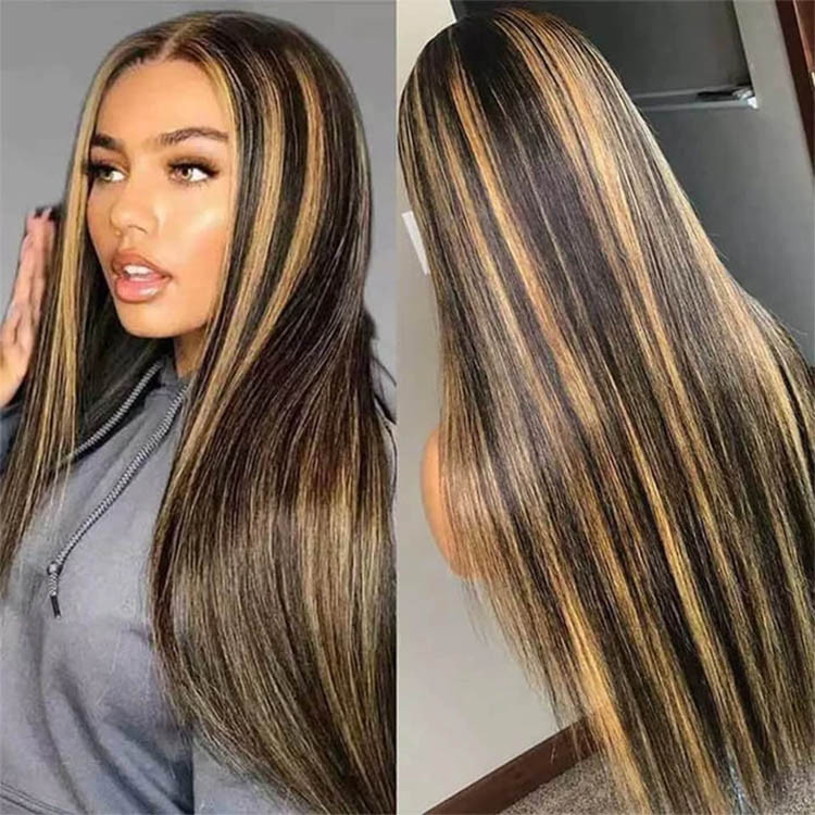 black lace front wig with honey blonde highlights