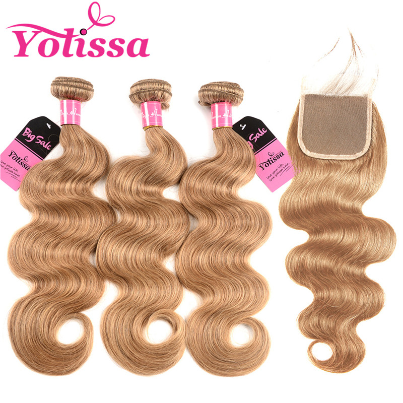 Body Wave 3 Bundles Honey Blonde With Closure