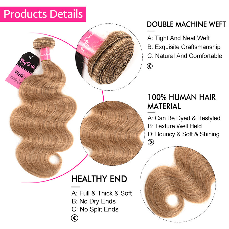 27 Hair Color Honey Blonde Body Wave Bundle Details