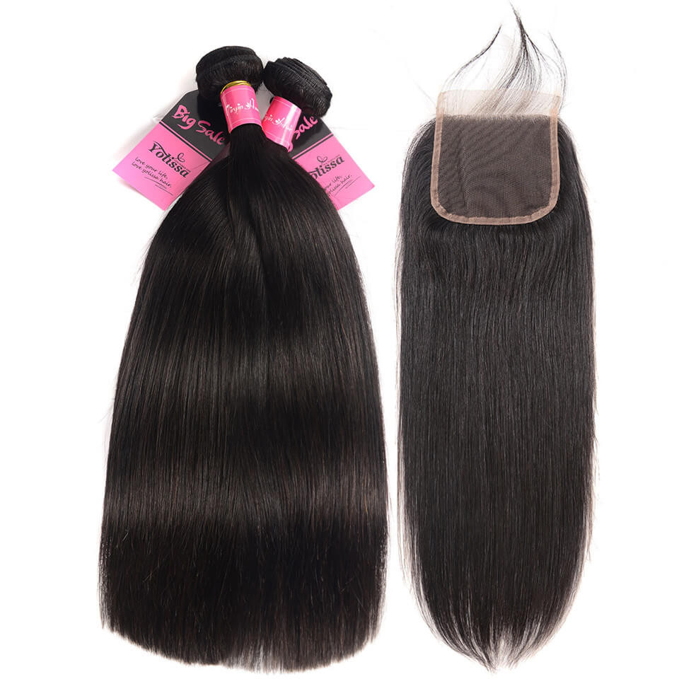 straight hair bundles with lace closure