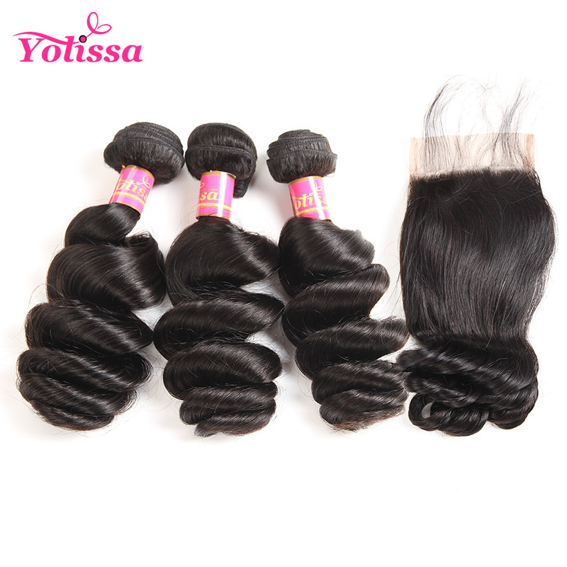 Brazilian Hair 3 Bundles Loose Wave Weaves With 4×4 Closure