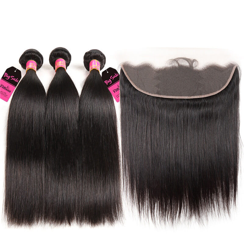 straight hair bundles with lace frontal closure