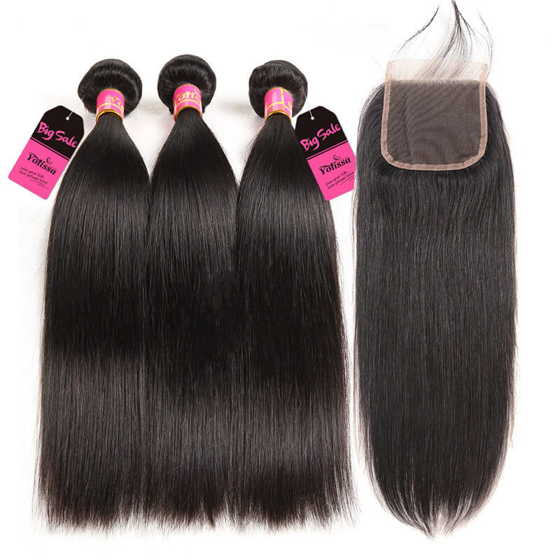straight hair 3 bundles with closure
