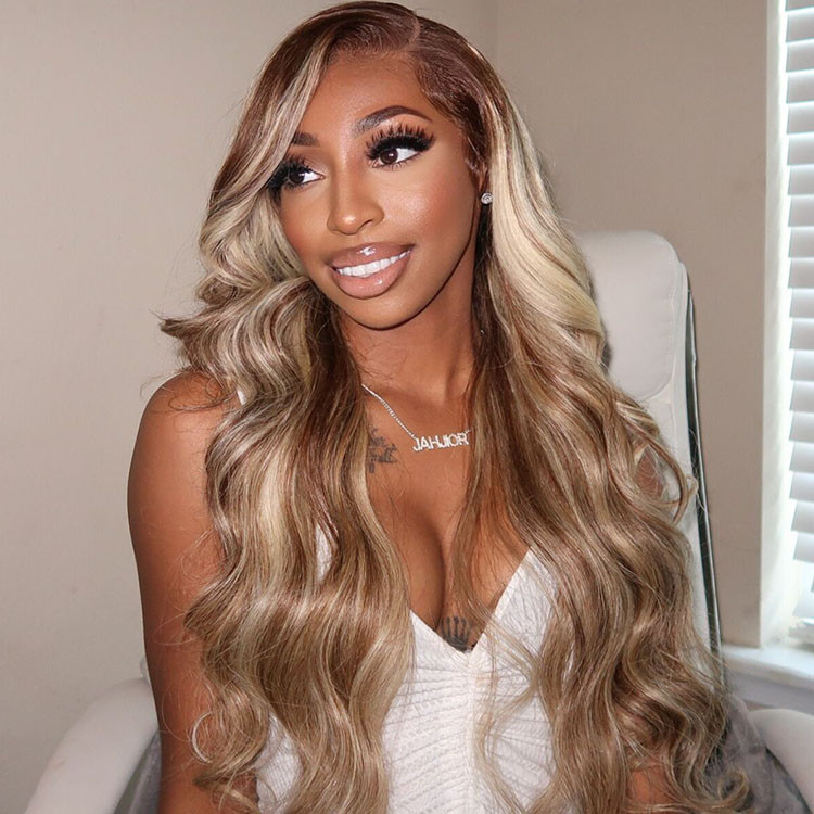 4/613 brown wig with blonde highlights