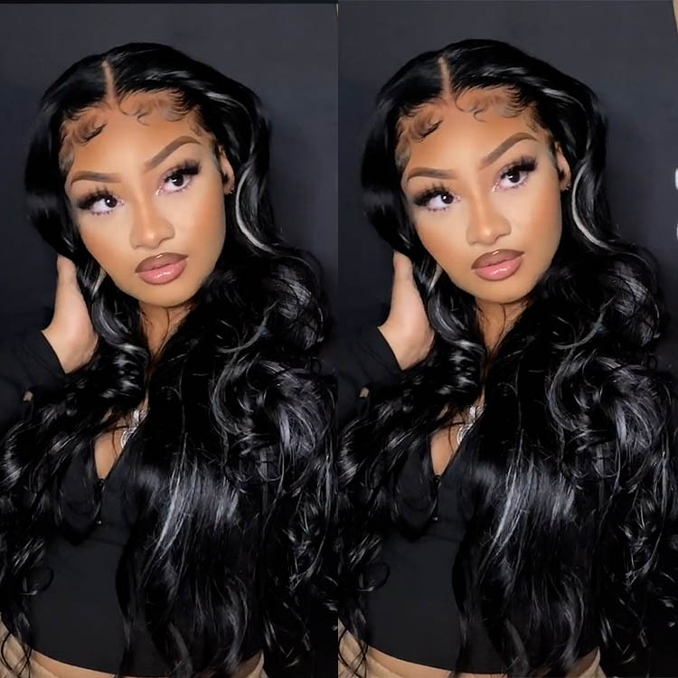 black wig with blonde highlights