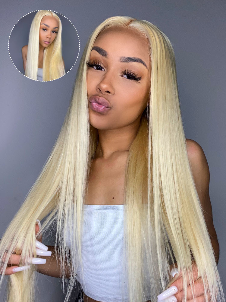 blonde straight lace closure wig