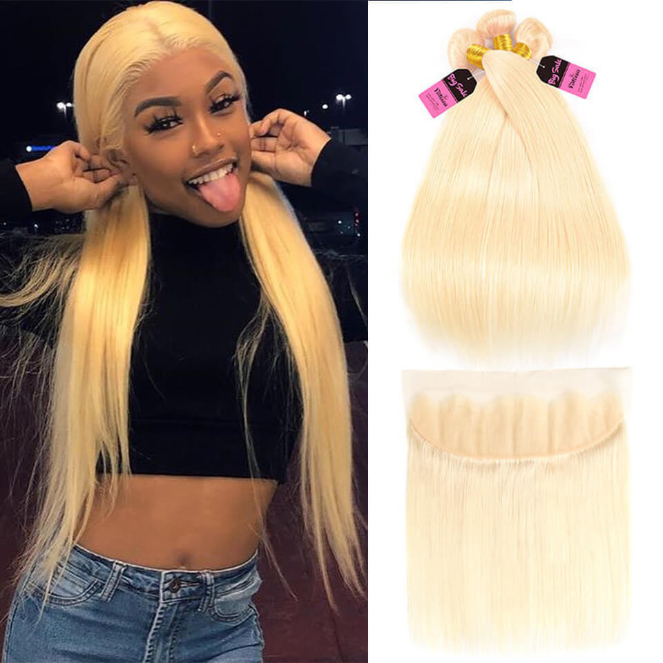 613 blonde straight 3 bundles with frontal