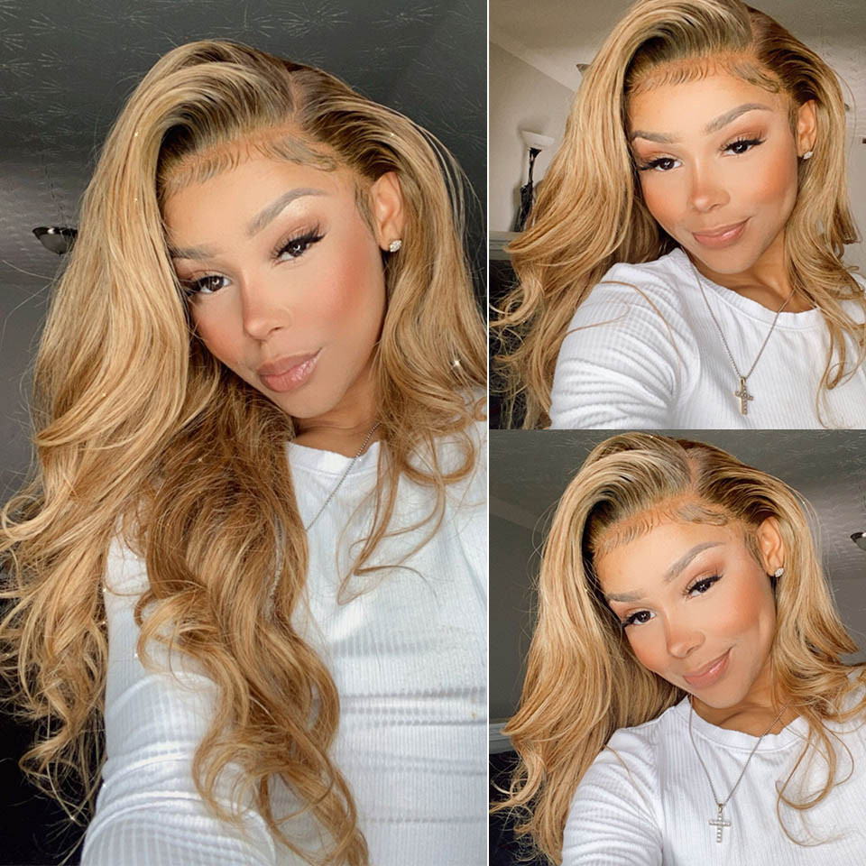#27 honey blonde body wave wigs