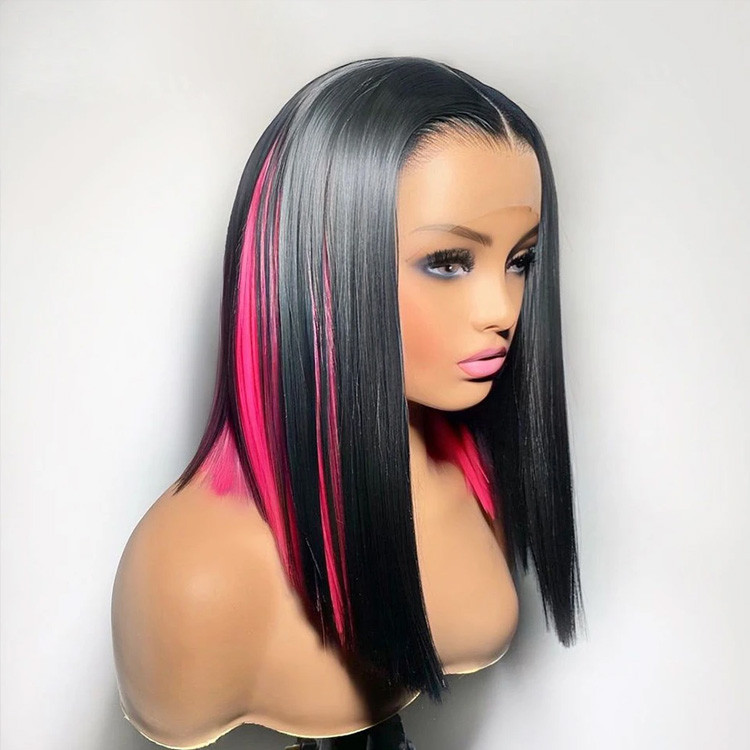 black wig with pink highlights