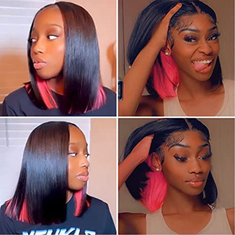 black wig with pink streaks