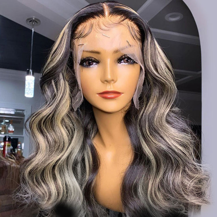 black wig with blonde highlights