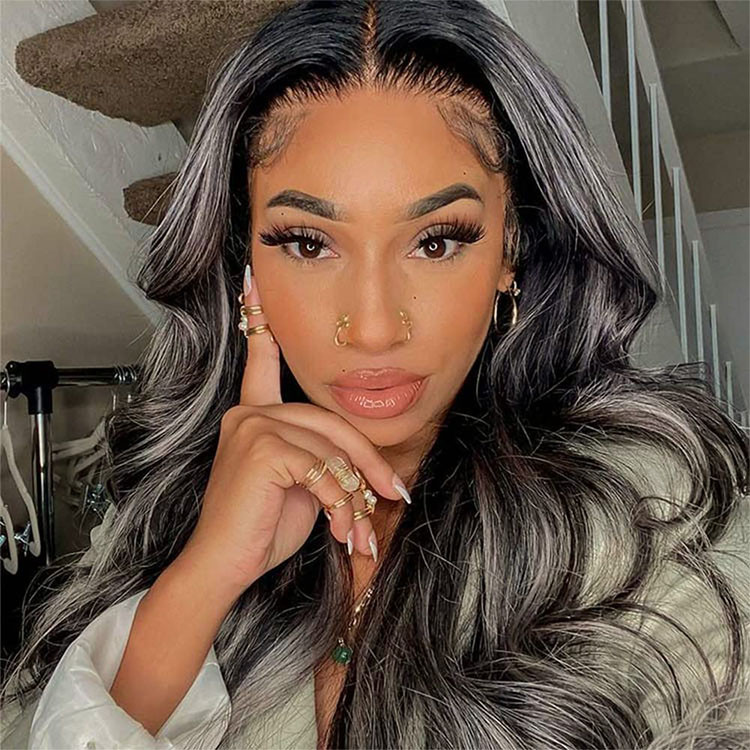 gray highlights on black hair