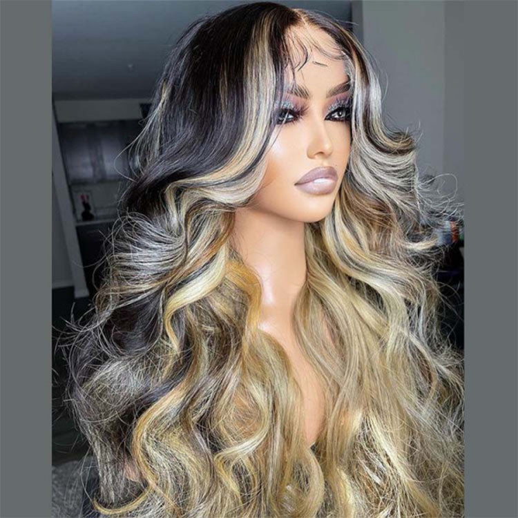 brown and blonde highlights wig