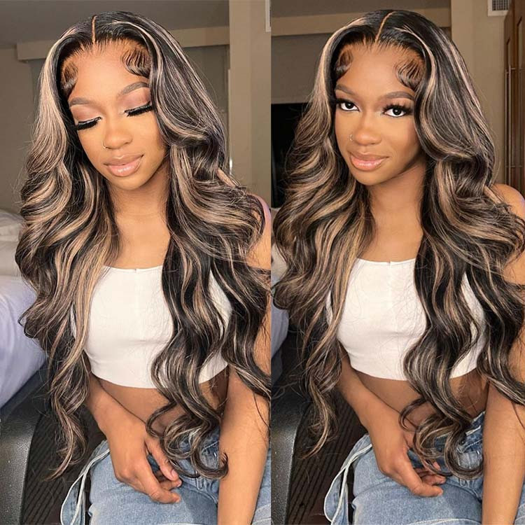 body wave honey blonde highlight wigs