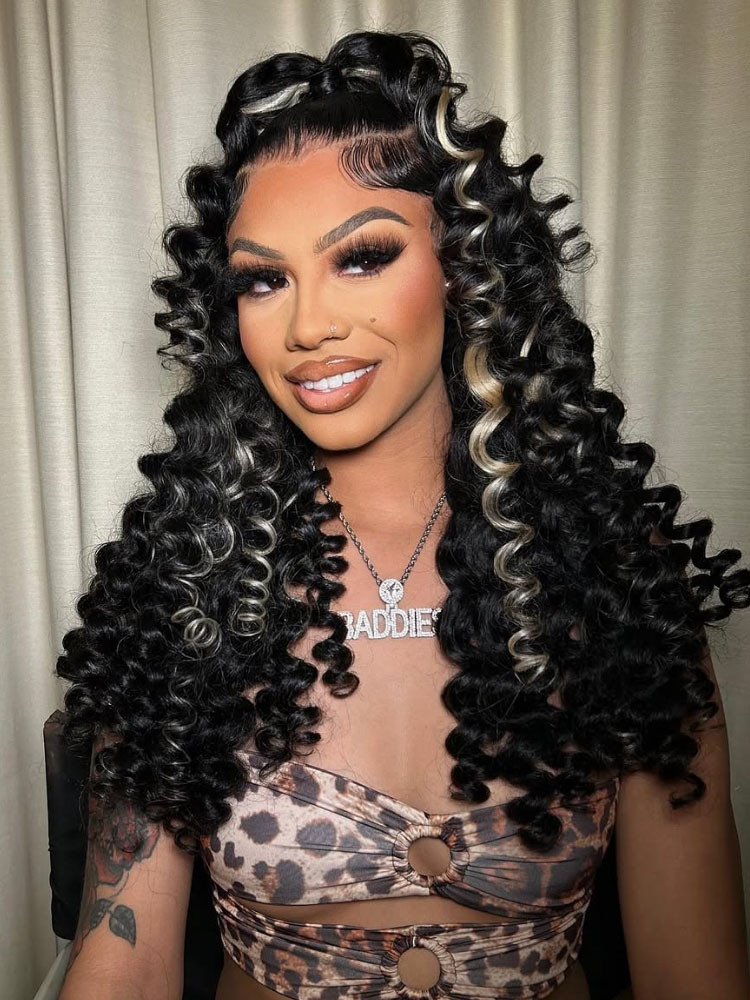 long black hair with highlights