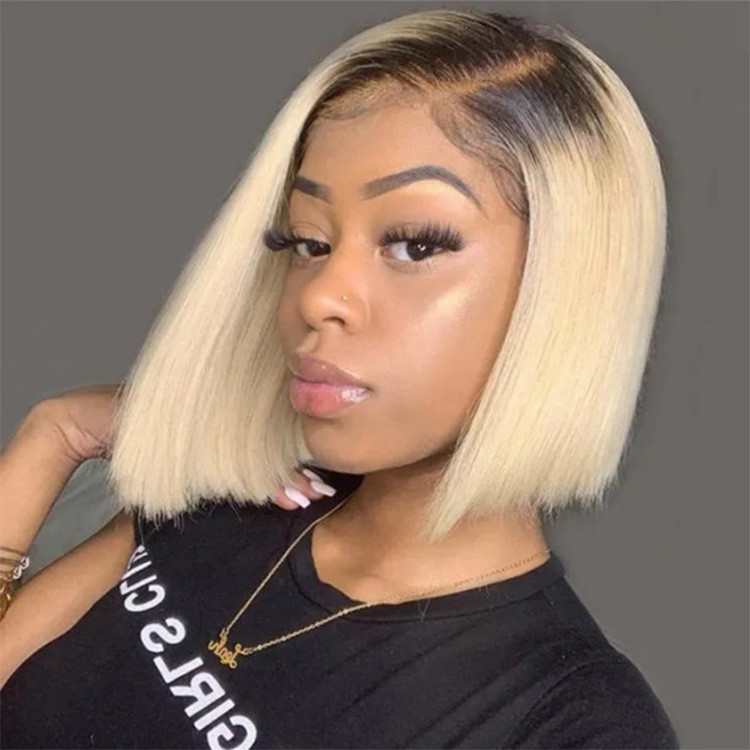 blonde bob wig with black roots