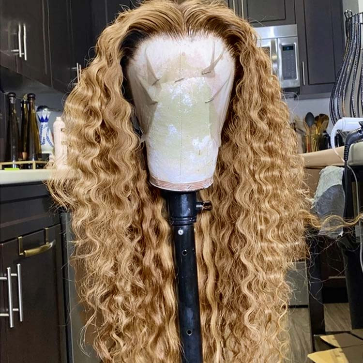 honey blonde crimp lace front wigs