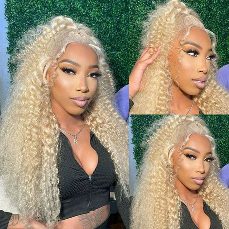 blonde curly frontal wigs