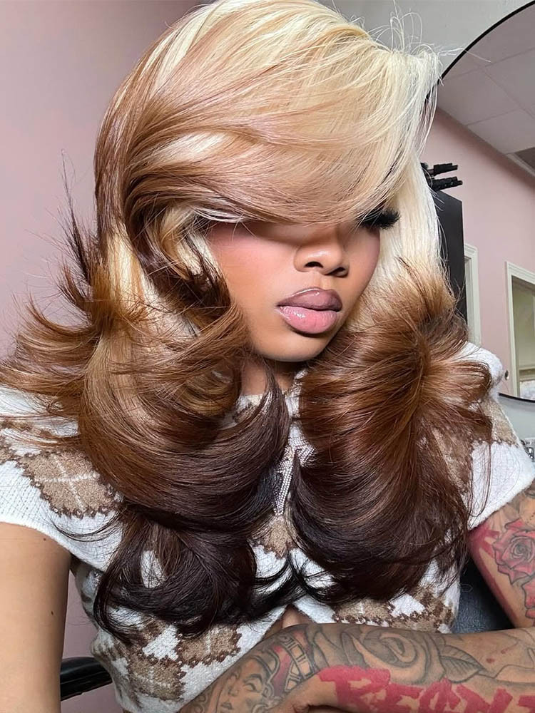 brown and blonde ombre wig