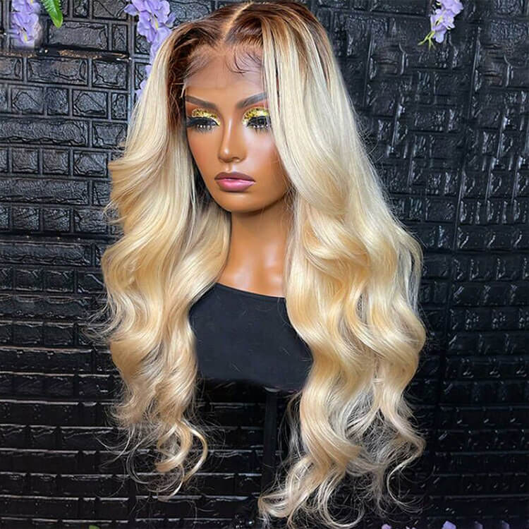 blonde wig with brown roots
