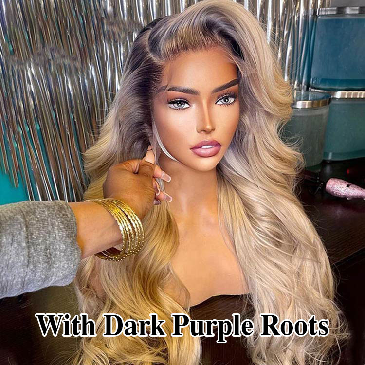 blonde wig with purple roots