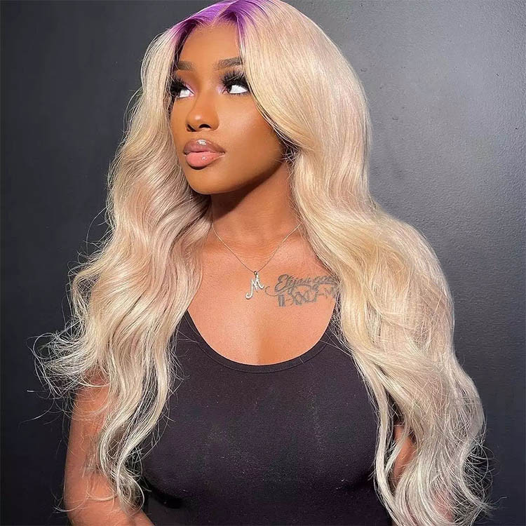 blonde wig with purple roots