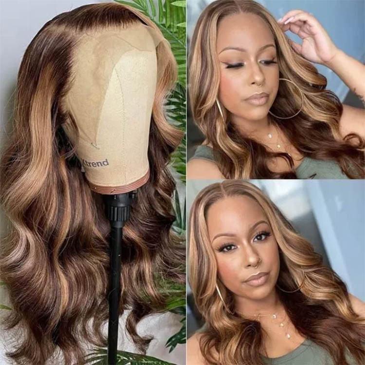 body wave honey blonde highlighted wigs