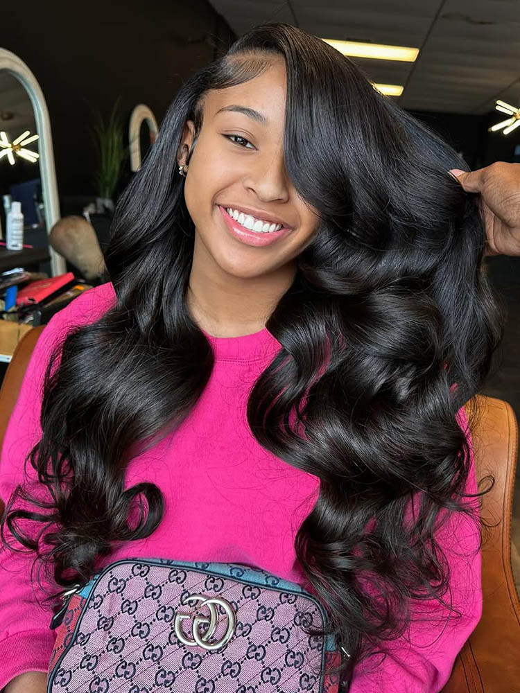 side part body wave closure wig