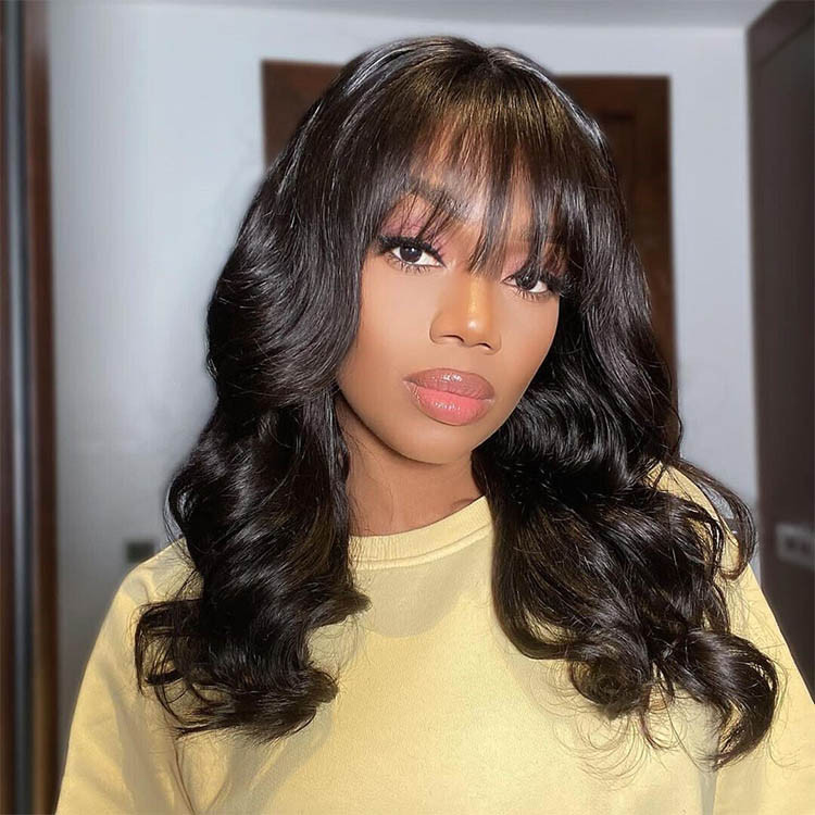 body wave wigs with bangs