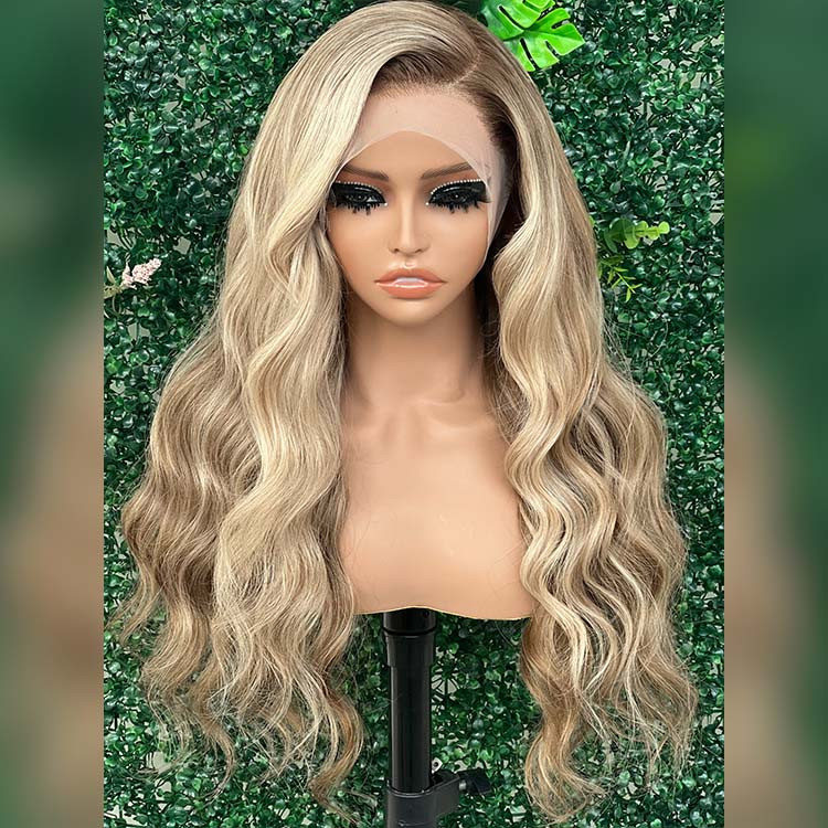 brown wig with blonde highlights