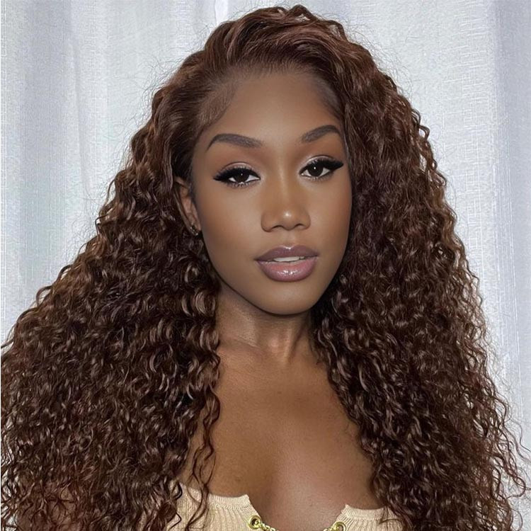 dark brown deep curly wig