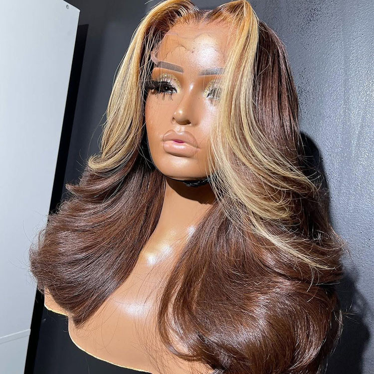 blonde money piece on brown hair